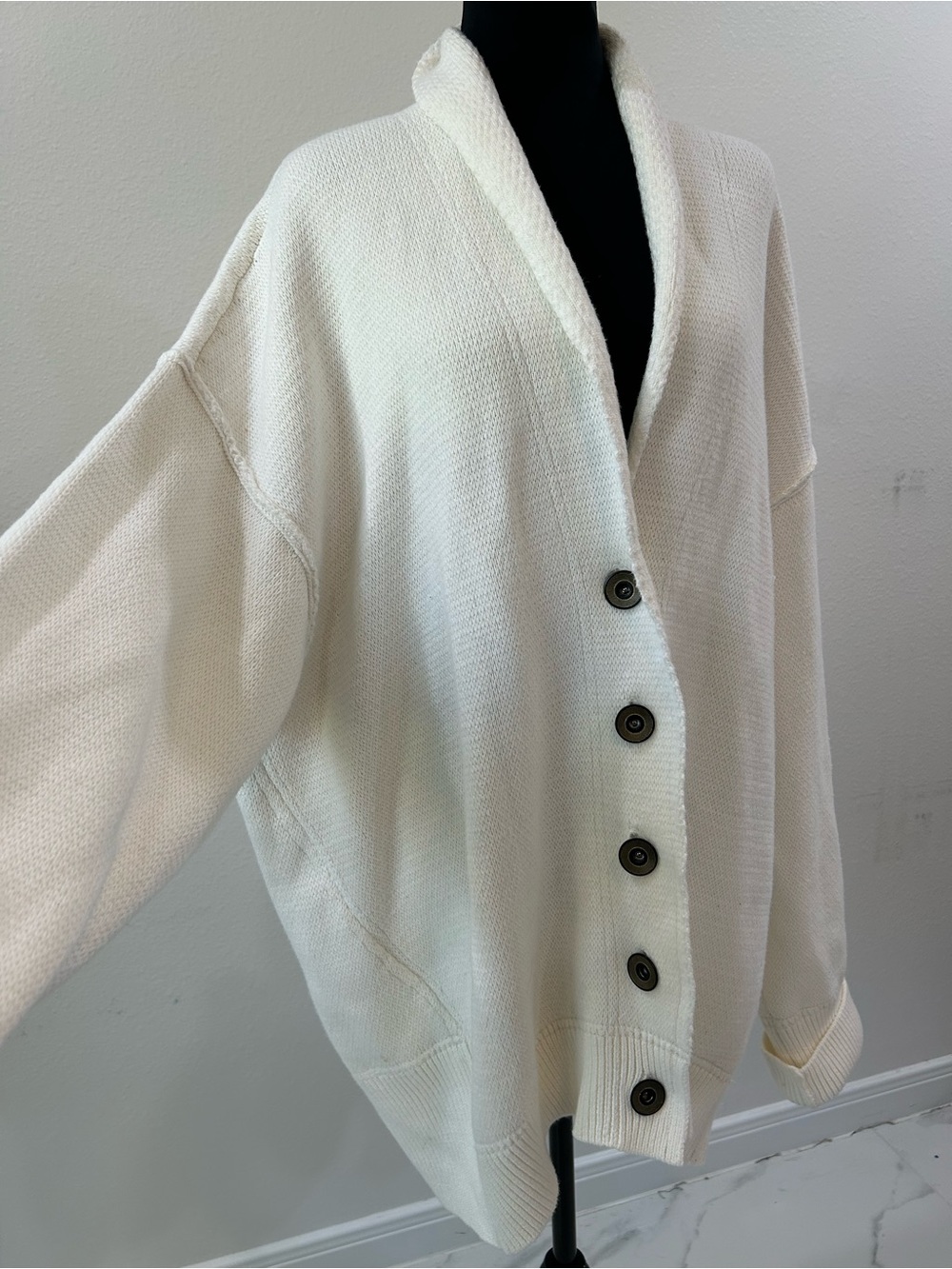 Free People Sweater Cream Button-Front Oversized Cardigan - Picture 4 of 7